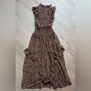 Lulu’s High Neck Maxi Dress (Medium) with ruffles around neckline and bottom